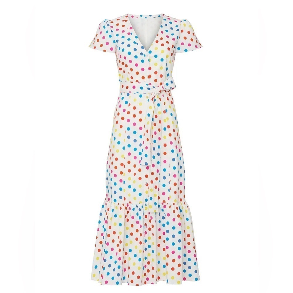 Color Me Courtney Dipping Dot Minnie Tiered Colorful Polka Dot Dress Women Sz 2